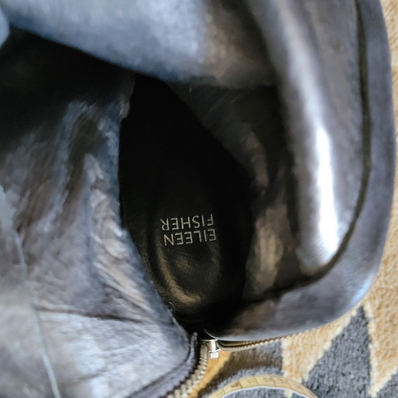 Eileen Fisher Black Leather Heeled Tall Boots - Picture 12 of 12